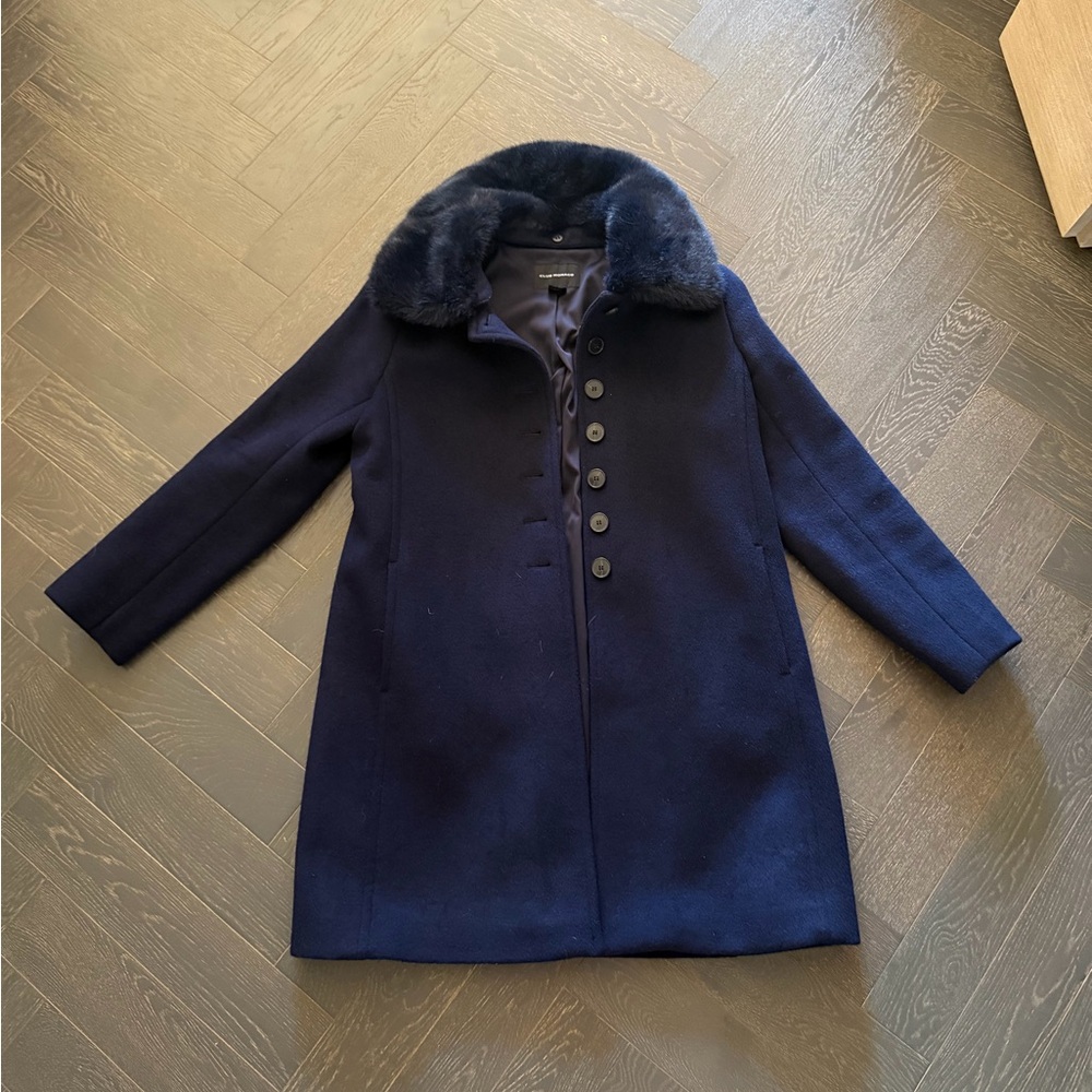 Club Monaco Raina Navy Faux Fur Collar Coat